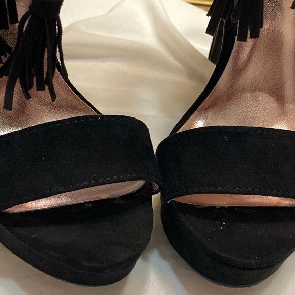 Size 5.5 Qupid Black Suede Stiletto With Fringe Cuff - Picture 8 of 16